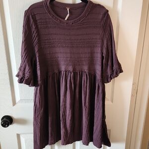 Free People Ribbed Knit Deep Plum Tunic, Sz S